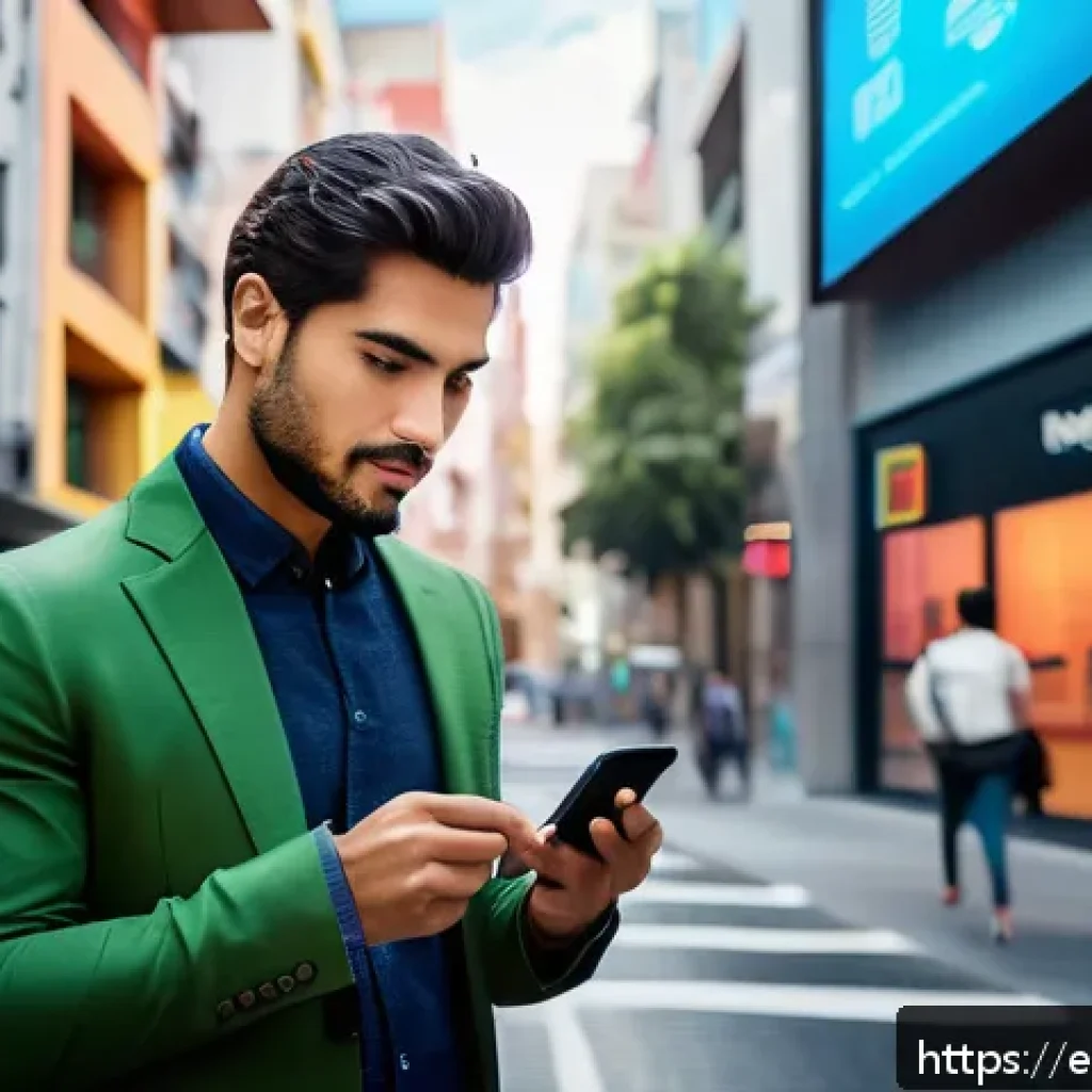 포스트 패스워드 시대의 고객 경험 전략 - A futuristic digital banking scene in a modern Latin American city, showcasing a young Hispanic prof...