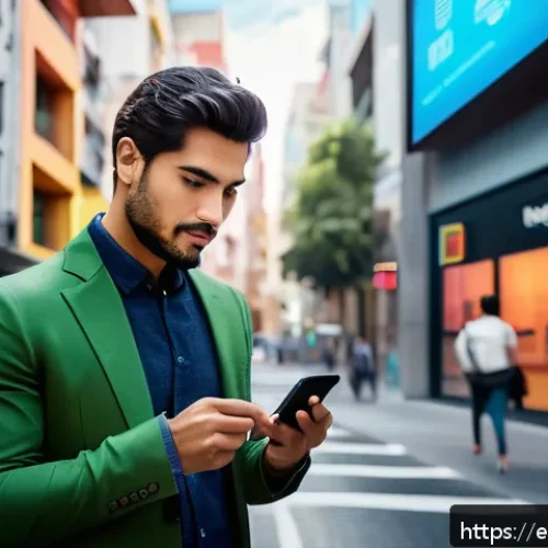 Home 33 포스트 패스워드 시대의 고객 경험 전략 - A futuristic digital banking scene in a modern Latin American city, showcasing a young Hispanic prof...