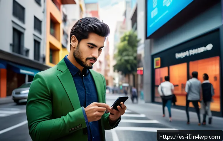 포스트 패스워드 시대의 고객 경험 전략 - A futuristic digital banking scene in a modern Latin American city, showcasing a young Hispanic prof...